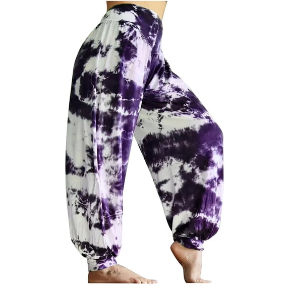 Admvng Women's Plus Size Harem Pants Tie-Dye Elastic Waist Casual Yoga Beach Loungewear Trousers