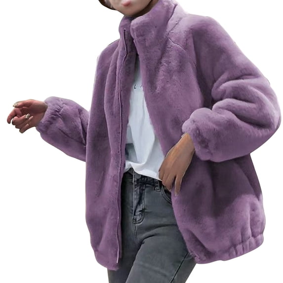 Admvng Women's Plus Size Jacket Long Balloon Sleeve Relaxed Mid Length Fall Winter Warm Teddy Coat