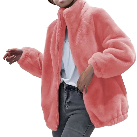 Admvng Women's Plus Size Jacket Long Balloon Sleeve Relaxed Mid Length Fall Winter Warm Teddy Coat