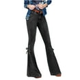 thumbnail image 1 of Admvng Women's Plus Size Lace-Up Flare Jeans High Waist Denim Pants with Tie Detail, 1 of 3