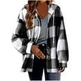 thumbnail image 1 of Admvng Women's Plus Size Plaid Sherpa Hooded Shacket Button Down Fuzzy Teddy Fleece Jacket with Drawstring Hood, 1 of 8