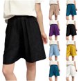 thumbnail image 1 of Admvng Women's Plus Size Shorts Solid Elastic Waist Office Shorts with Pockects, 1 of 6