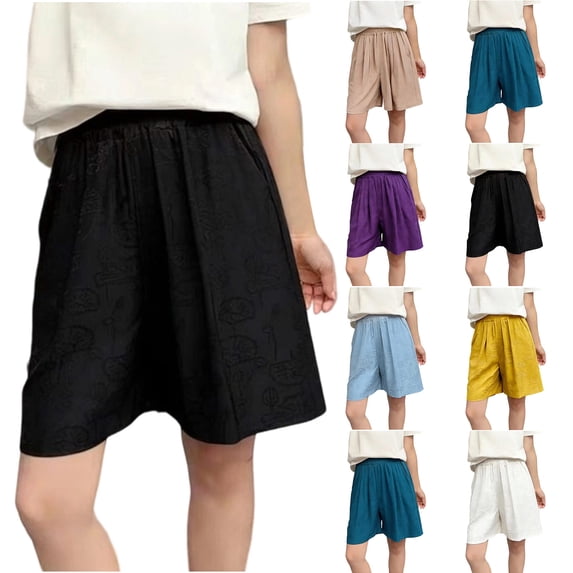 Admvng Women's Plus Size Shorts Solid Elastic Waist Office Shorts with Pockects