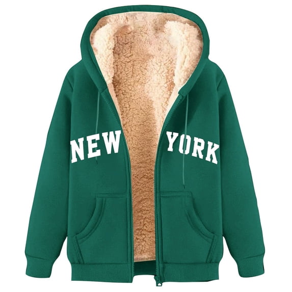 Admvng Women's PrintHoodie Jacket Thick Thermal Fleece Sherpa Lined Zip Up Coat with Drawstring Hood for Winter Daily Wear
