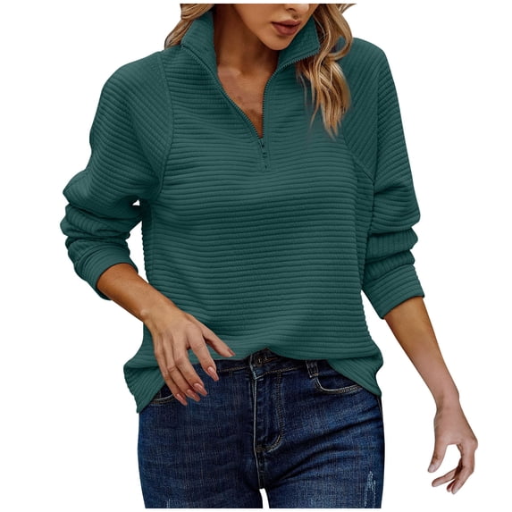 Admvng Women's Ribbed Half-Zip Pullover Long Sleeve Casual Tops