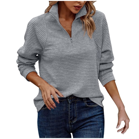 Admvng Women's Ribbed Half-Zip Pullover Long Sleeve Casual Tops