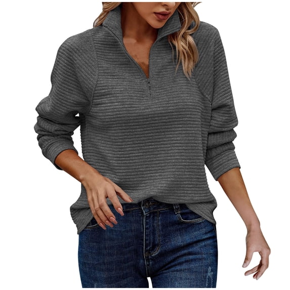 Admvng Women's Ribbed Half-Zip Pullover Long Sleeve Casual Tops