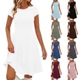 thumbnail image 1 of Admvng Women's Ribbed Knit Dress Round Neck Short Sleeve Casual Basic Dress, 1 of 9
