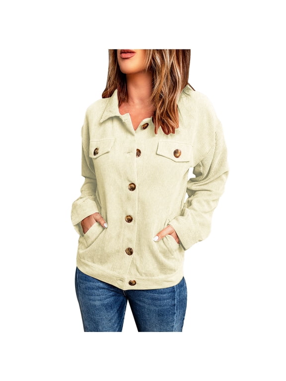 Women's Shacket Jacket Button Down Lapel Collar Long Sleeve Casual Fall Winter Shirt Coat