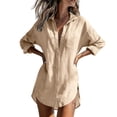thumbnail image 1 of Admvng Women's Shirt Dress Long Roll-Up Sleeve Button Down Tunic with Side Slits, 1 of 6