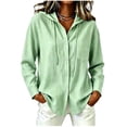 thumbnail image 1 of Admvng Women's Shirt Jacket Textured Hooded Button Down Comfy Drawstring Hood Long Sleeve Casual Hooded Blouse, 1 of 6