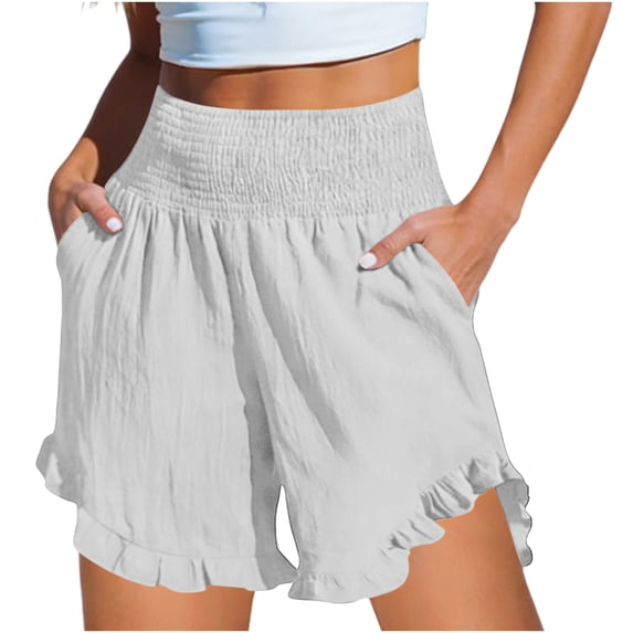 Admvng Women's Shorts Ruffle Hem Casual with Pockets Lightweight Summer Beach Vacation Shorts