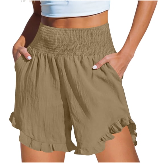 Admvng Women's Shorts Ruffle Hem Casual with Pockets Lightweight Summer Beach Vacation Shorts
