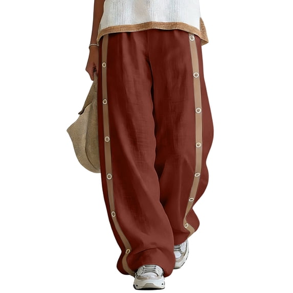 Admvng Women's Side Button Striped Wide Leg Pants Casual High Waist Lightweight Daily Trousers