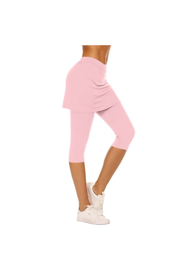 Women's Skirted Capri Leggings High Waist 2-in-1 Cropped Yoga Pants