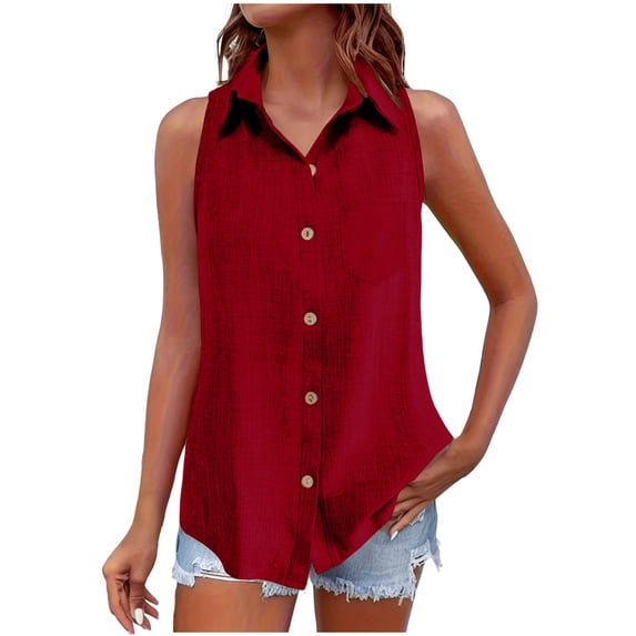 Admvng Women's Sleeveless Button Down Shirt Collared V-Neck Tank Top with Chest Pocket Casual Summer Blouse