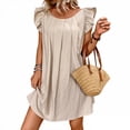 thumbnail image 1 of Admvng Women's Solid Crew Neck Ruffle Cap Sleeves Pleated Front Dress, 1 of 5