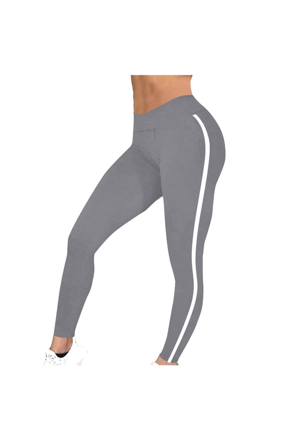 Women's Striped Leggings 4-Way Stretch Compression Yoga Pants with Side Stripe