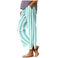thumbnail image 1 of Admvng Women's Striped Pants Elastic Waist Casual Trousers with Slit & Button Hem, 1 of 6