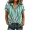 thumbnail image 1 of Admvng Women's Striped Shirt Lapel V Neck Short Sleeve Front Twist Knot Casual Summer Blouse Tops, 1 of 7