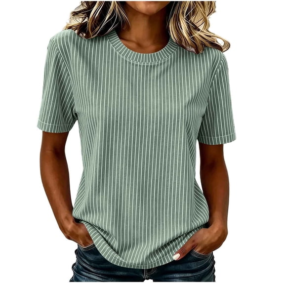 Admvng Women's Striped T-Shirt Crew Neck Short Sleeve Casual Solid Basic Tee Tops