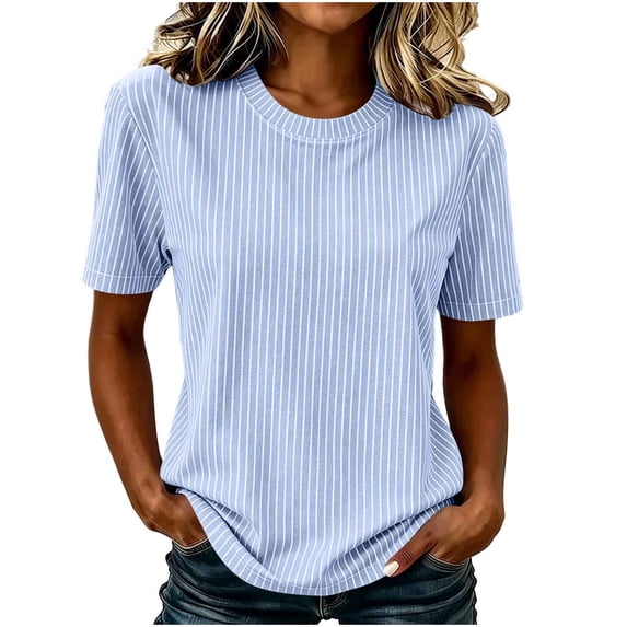Admvng Women's Striped T-Shirt Crew Neck Short Sleeve Casual Solid Basic Tee Tops