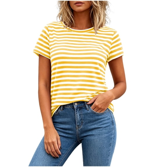 Admvng Women's Striped T-Shirt Crew Neck Short Sleeve Soft Basic Casual Summer Tee Tops