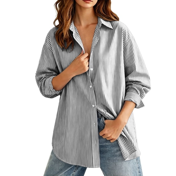 Admvng Women's Striped Tops Button Down Shirt Long Sleeve Elegant Office Blouse