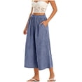 thumbnail image 1 of Admvng Women's Striped Wide Leg Elastic High Waist Pockets Culottes Copped Pants, 1 of 7