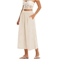 thumbnail image 1 of Admvng Women's Striped Wide Leg Elastic High Waist Pockets Culottes Copped Pants, 1 of 7