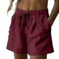 thumbnail image 1 of Admvng Women's Summer Casual Cotton Linen Plus Size Drawstring Shorts Elastic Waist Loose Shorts with Pockets, 1 of 9