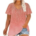 thumbnail image 1 of Admvng Women's Summer Gradient Print Tunic Tops Plus Size V Neck Short Sleeve Casual Tees, 1 of 5
