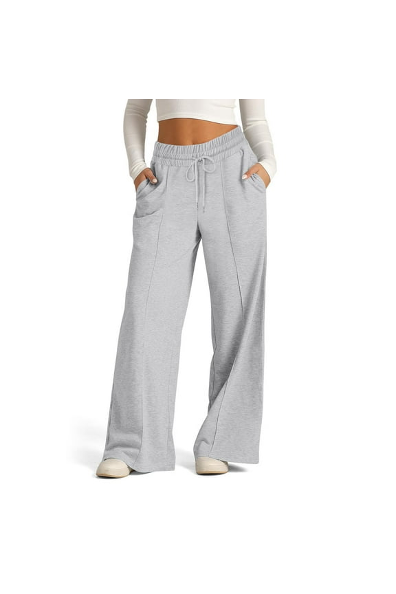 Admvng Women's Sweatpants Solid Color Elastic Waist Close Slant Pocket Sweatpants Trousers, Size S-2XL