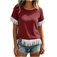 thumbnail image 1 of Admvng Women's T-Shirt Crew Neck Fringe Trim Short Sleeve Solid Casual Summer Tops, 1 of 7
