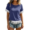 thumbnail image 1 of Admvng Women's T-Shirt Crew Neck Fringe Trim Short Sleeve Solid Casual Summer Tops, 1 of 7