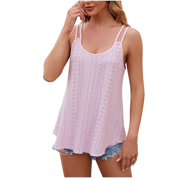 Admvng Women's Tank Top Eyelet Embroidery Double Strap Sleeveless Flowy Camisole