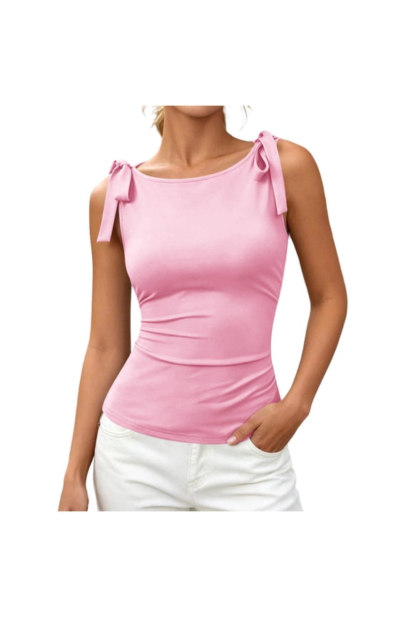 Women's Tank Tops Bow Shoulder Strap Sleeveless Casual Summer Work Blouses