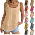 thumbnail image 1 of Admvng Women's Tank Tops Double Layer Sleeveless Round Neck Cotton Linen Casual Flowy Summer Blouses, 1 of 9