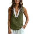 thumbnail image 1 of Admvng Women's Tank Tops Lace Linen Cotton Sleeveless V Neck Casual Boho Summer Blouses, 1 of 8