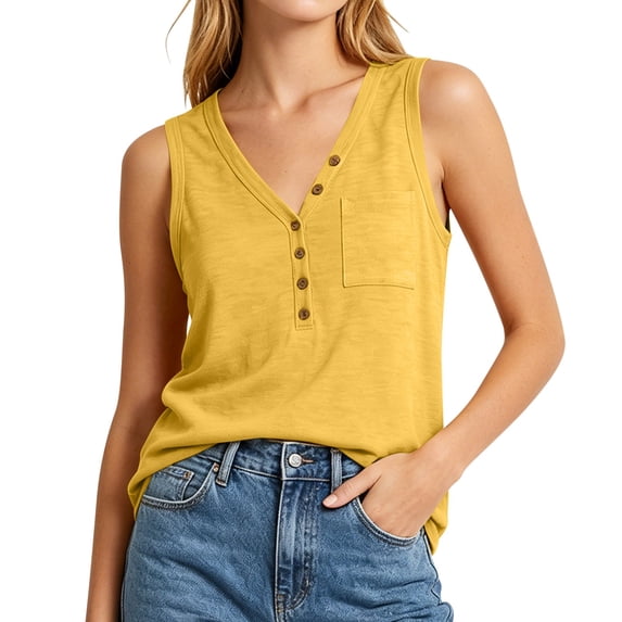 Admvng Women's Tank Tops V-Neck Button Stretch Sleeveless Everyday Blouses