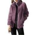 thumbnail image 1 of Admvng Women's Teddy Fleece Jacket Plus Size Thick Stand Collar Drawstring Soft Fall Winter Short Sherpa Coat with Side Pockets, 1 of 6