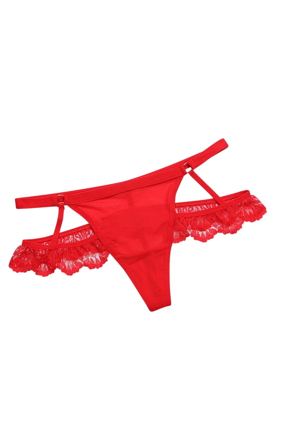Women's Thong Panties Ruffled Scalloped Floral Lace Trim Underwear