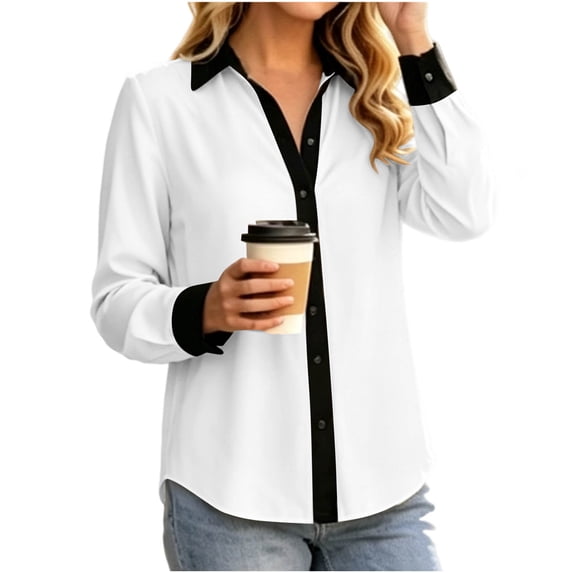 Admvng Women's Tops Button-Down Shirt Long Sleeve Casual Leisure Elegant Blouse