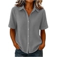 thumbnail image 1 of Admvng Women's Tops Button-Up Casual Comfortable Solid Short Sleeve Blouse, 1 of 6