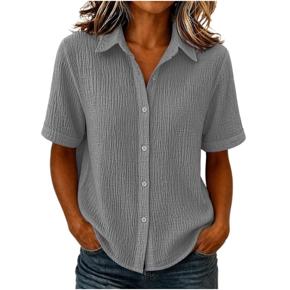 Admvng Women's Tops Button-Up Casual Comfortable Solid Short Sleeve Blouse