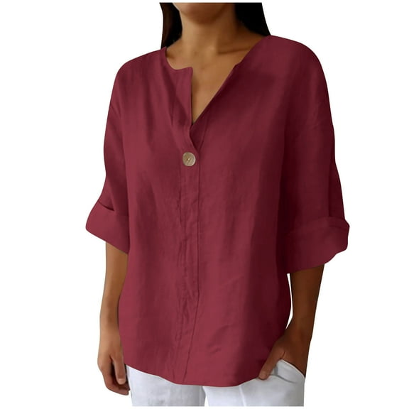Admvng Women's Tops Summer V Neck Leisure Solid Color Short Sleeve Women Blouses S-5XL
