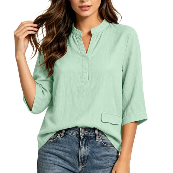 Admvng Women's Tops Solid V Neck 3/4 Sleeve Comfortable Pullover T-shirt