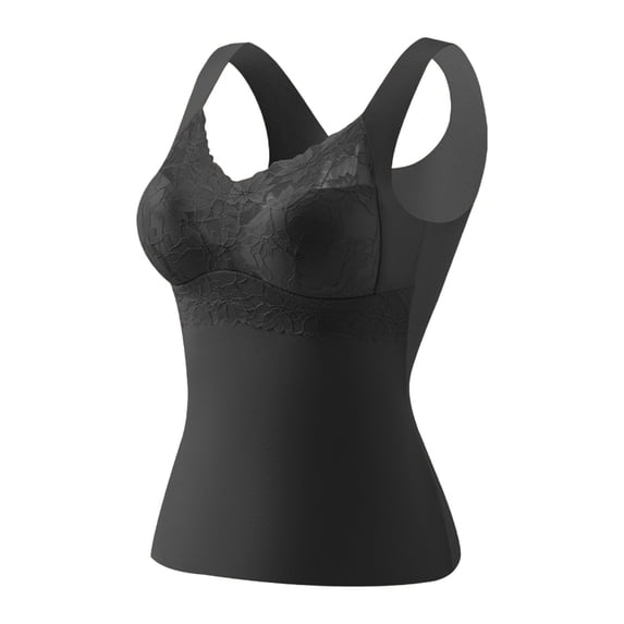 Admvng Women's Tops, Tees & Blouses Solid Color Blouses Breast Pad Bra Lace Patchwork V-Neck Tank Top L-3XL