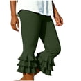 thumbnail image 1 of Admvng Women's Triple Ruffle Hem Capri Pants High Waist Slim Fit Cropped Trousers, 1 of 6