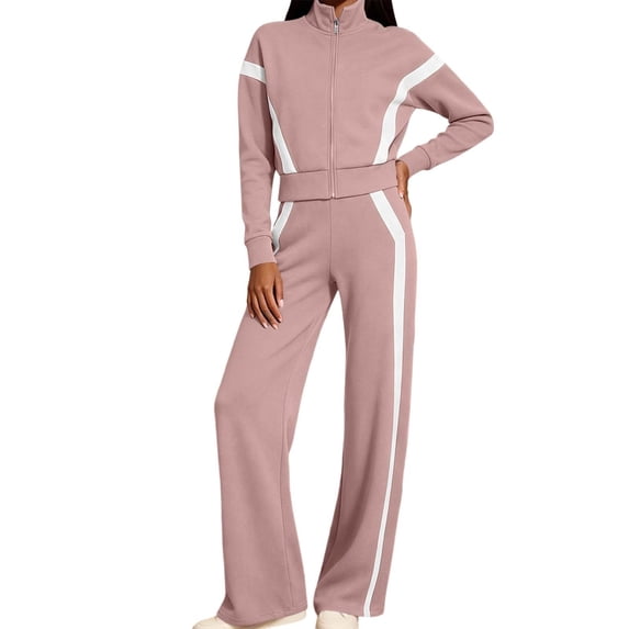 Admvng Women's Two Piece Outfit Sets Long Sleeve Jacket Long Pants Elastic Waist Casual Sports 2 Piece Tracksuit Outfit
